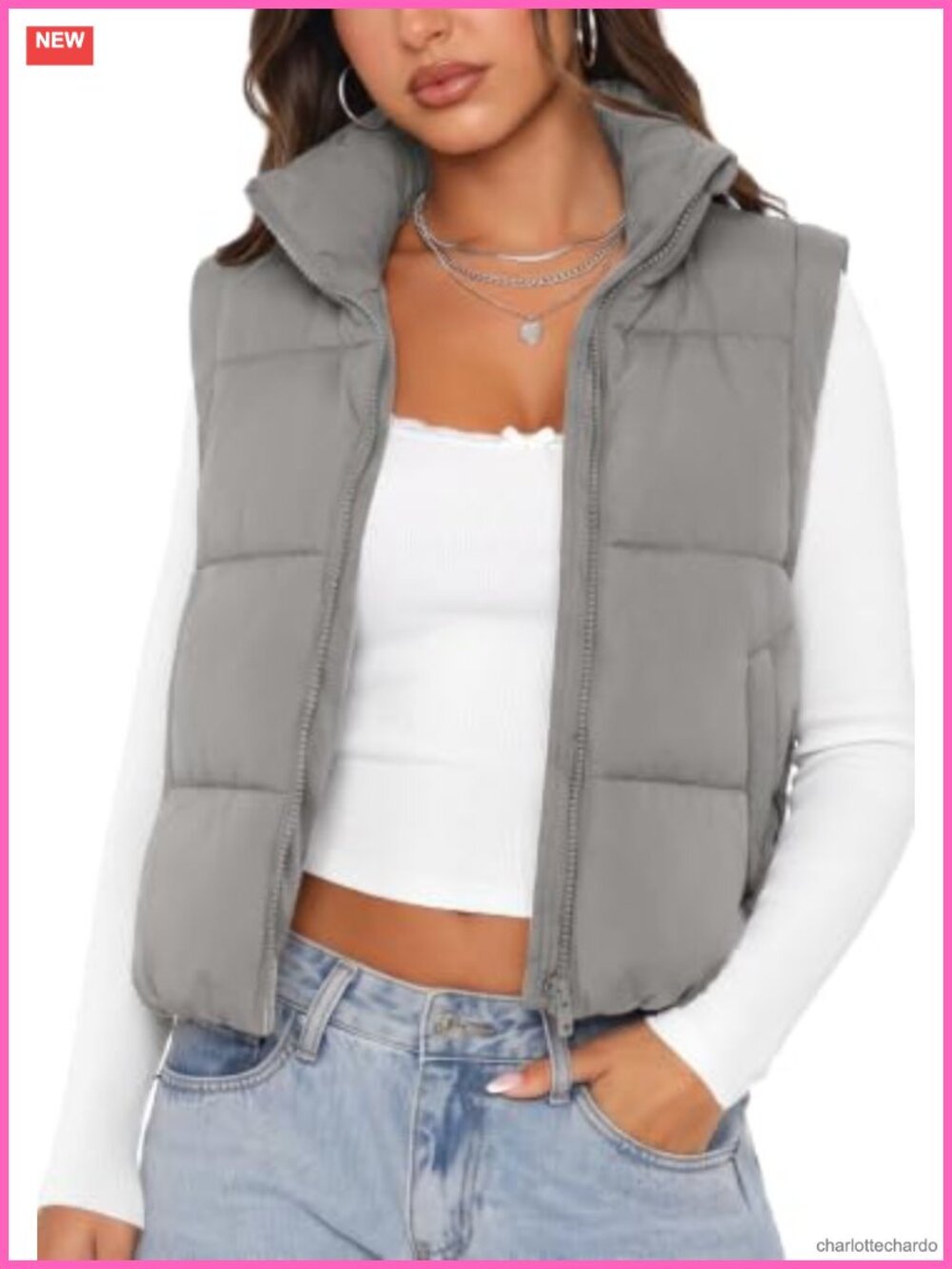 Womens Lightweight Quilted Cropped Puffer Vest Sleeveless Padded Zip Coat